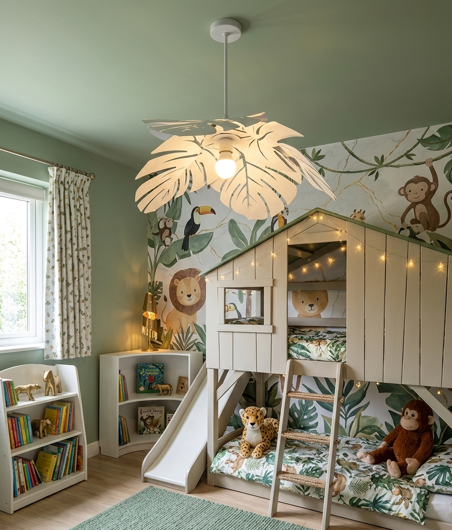 The Safari Monstera Matte White Leaf Chandelier