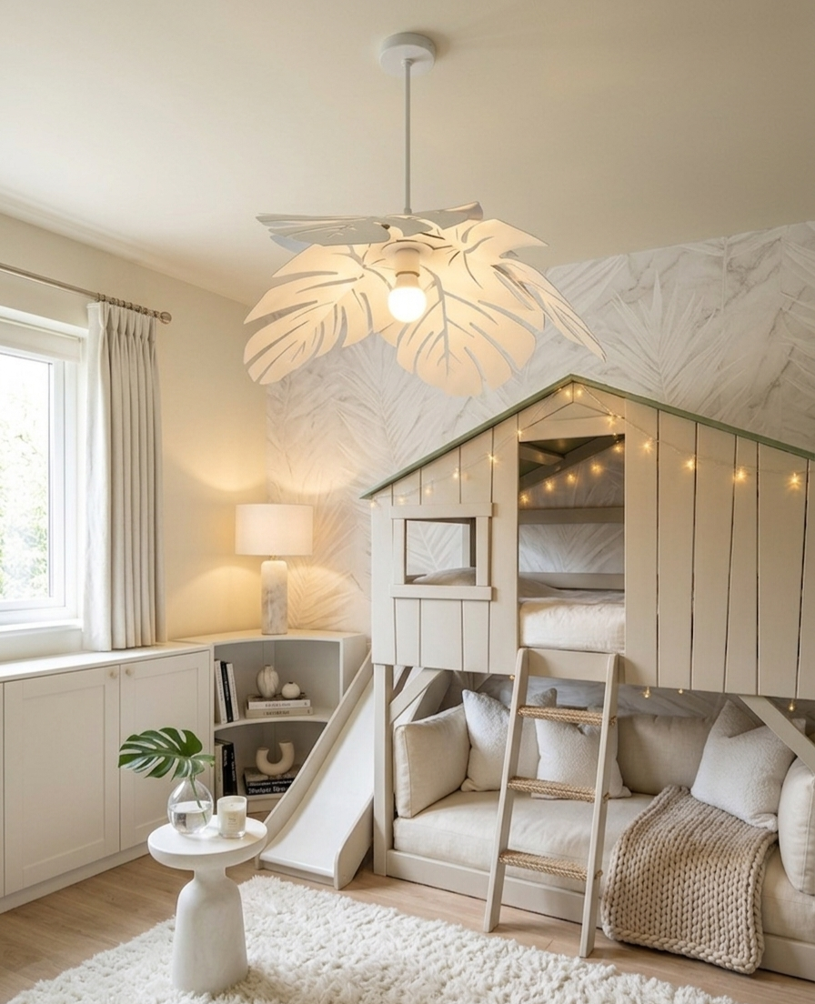 The Safari Monstera Matte White Leaf Chandelier