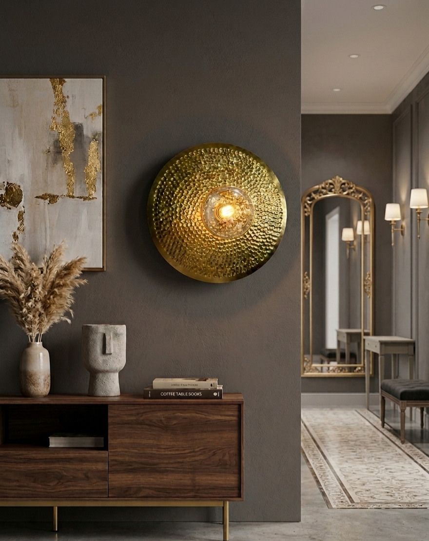Modern Hammered Brass Circular