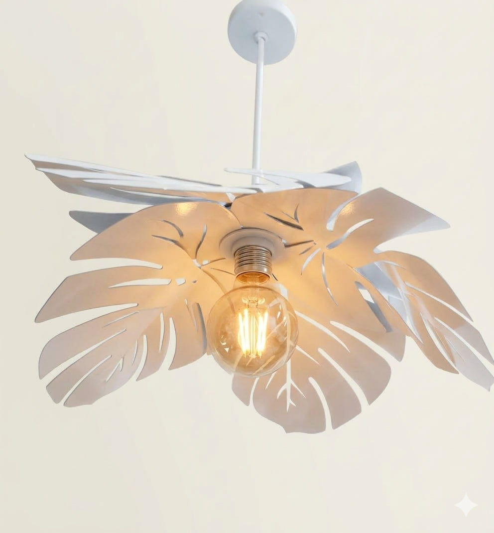 The Safari Monstera Matte White Leaf Chandelier